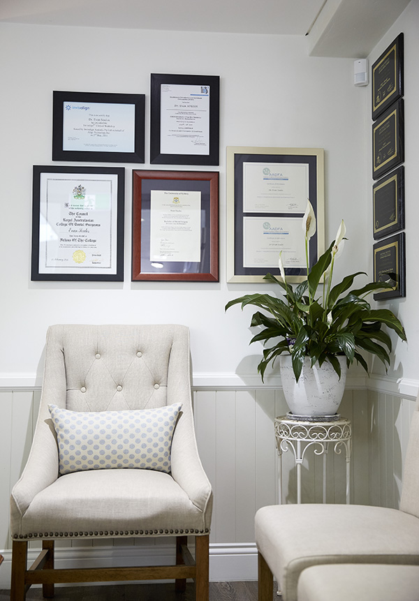 A linen chair in the KB Village dental waiting room